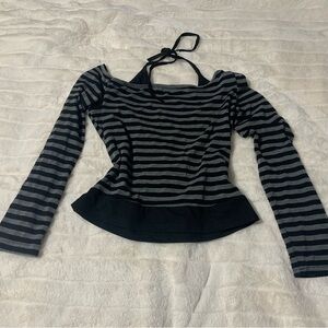 ROMWE Black and Gray Asymmetrical Peplum Blouse